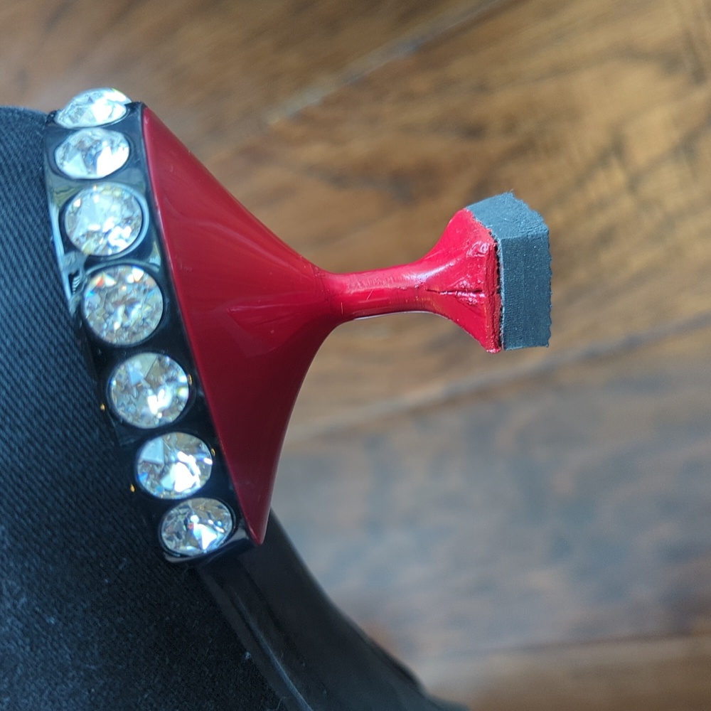 Miu Miu Black Lace-Up Ankle Heels with Red Accents and Crystal Trim - Picture 8 of 13